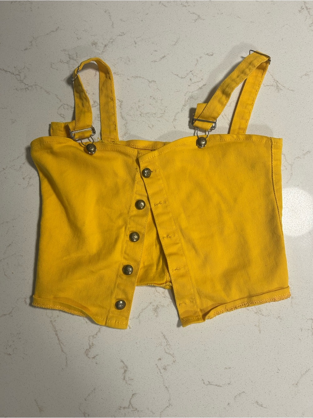 Bright Yellow Button-Front Womenโs Suspender Overalls Top